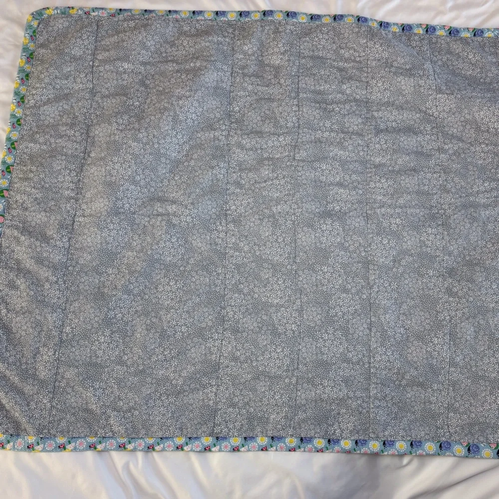 Handmade Baby Quilt - Cotton Calico Print - Peach and Blue Patchwork